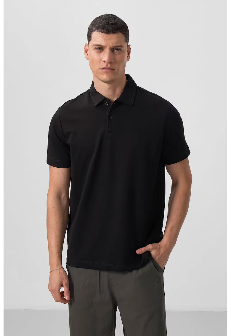 TommyLife Мъжка тениска Polo от памук с еластан - черна - regular fit