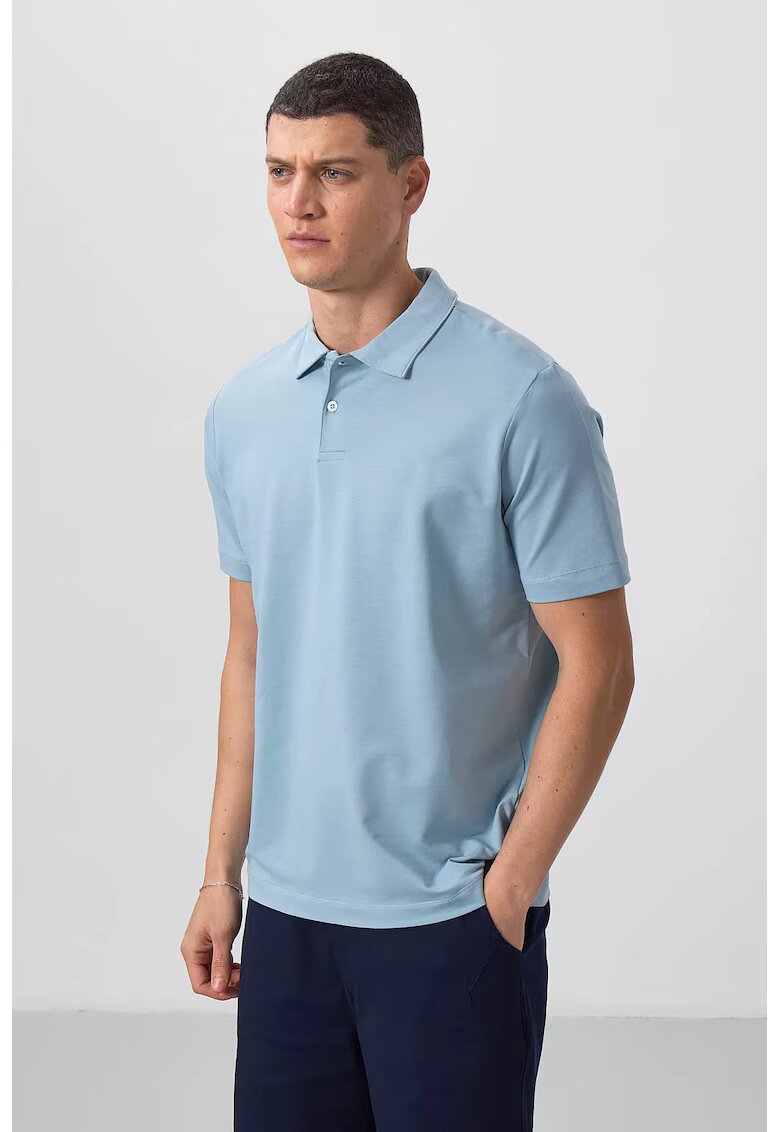 TommyLife Светлосиня мъжка тениска Polo от памук с еластан - regular fit