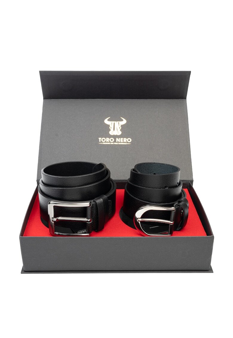 Toro Nero Комплект дамски колан и мъжки колан - естествена кожа - Thick-Modern - 76355 - Червен/Черен