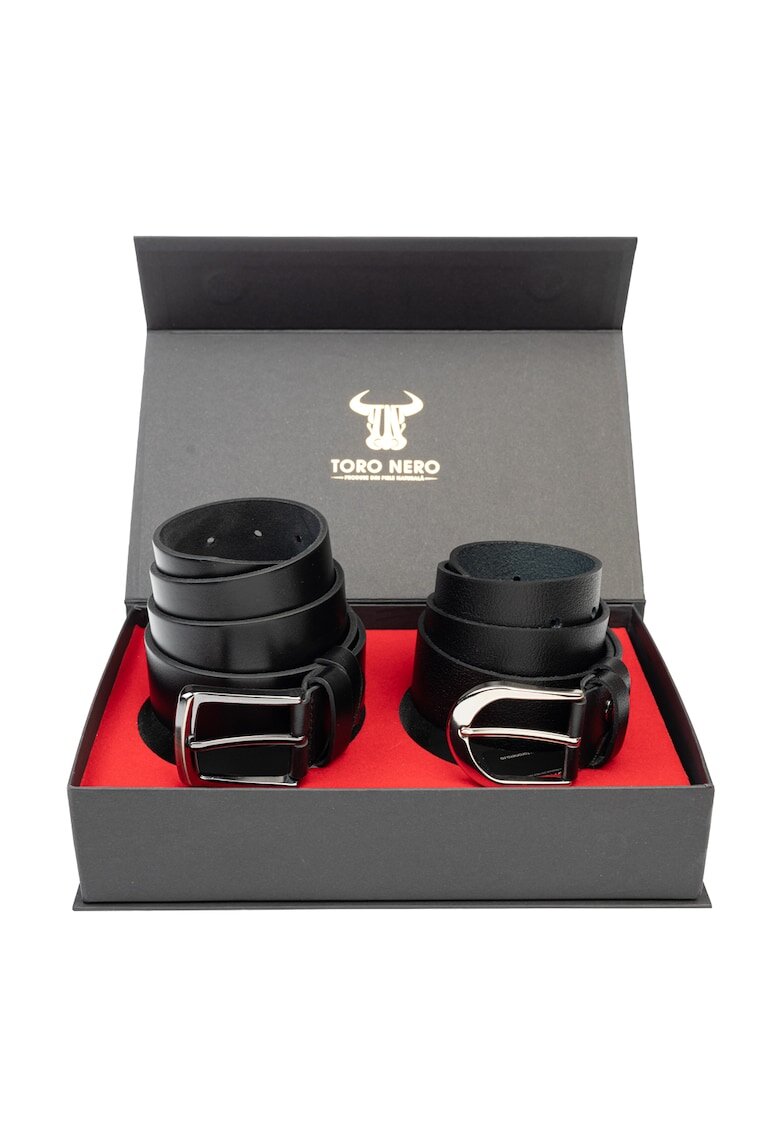 Toro Nero Комплект дамски колан и мъжки колан - естествена кожа - Thick-Smooth - 703973 - Червен/Черен