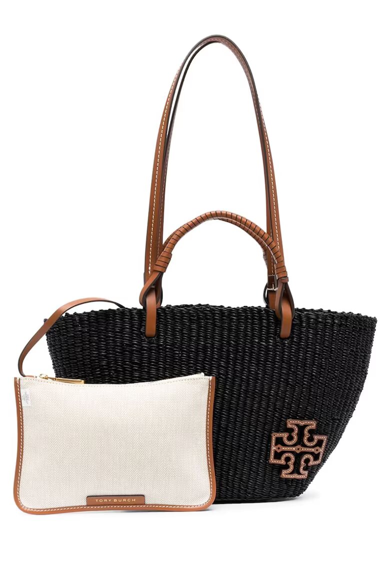 Tory Bruch Дамска чанта - Tory Burch - Ella Straw Small Basket Tote - черна - 38x22x9 см