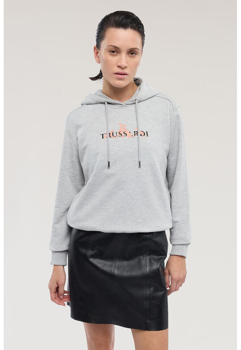 Trussardi Худи с памук с лого - Светло сив/Персийски портокал