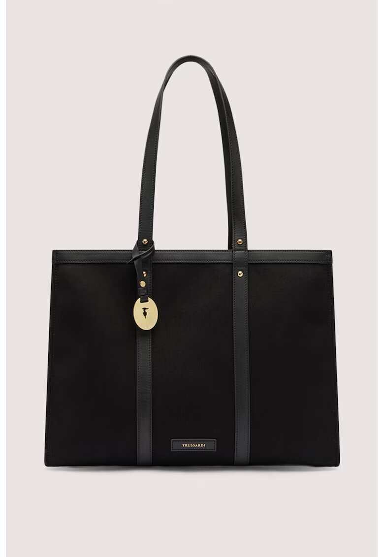 Trussardi Текстилна шопинг чанта Elba с кожа - Черен въглерод/Избеляло черно