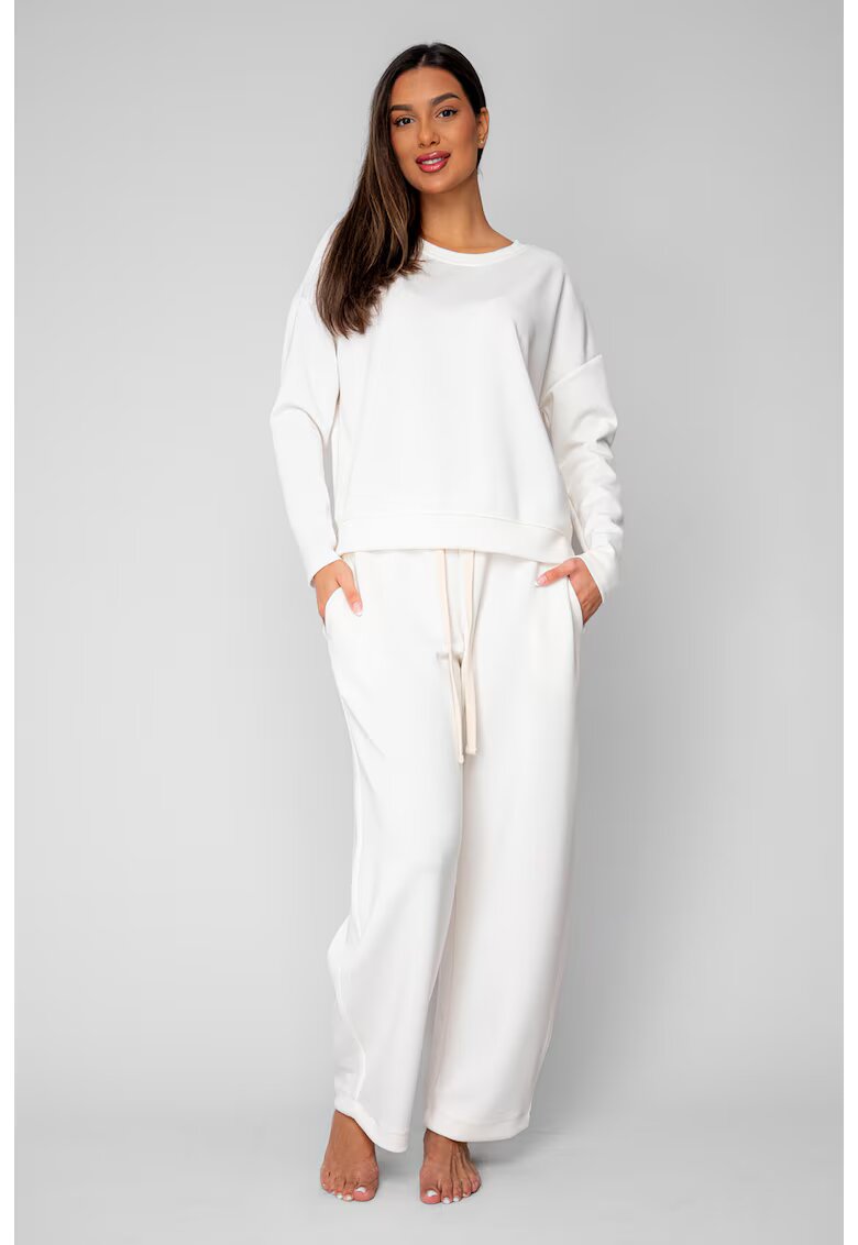 uFIT Комплект Овърсайз Блуза и Широк Дълъг Панталон Off White 20887