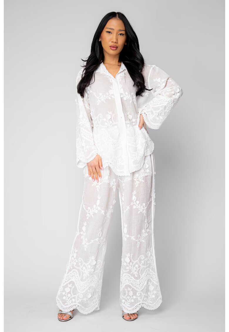 uFIT Комплект риза и дълъг панталон с бродерия White 20893
