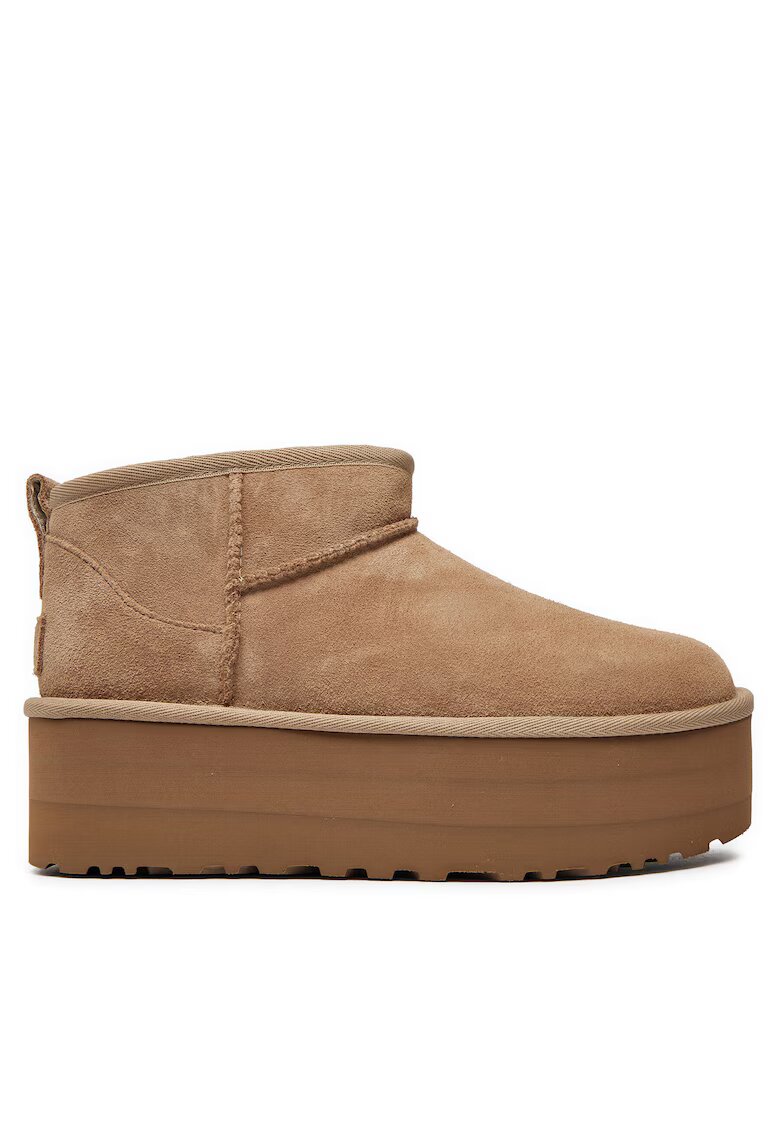 Ugg Ботуши за дами San Classic Ultra Mini P - естествена кожа - кафяви