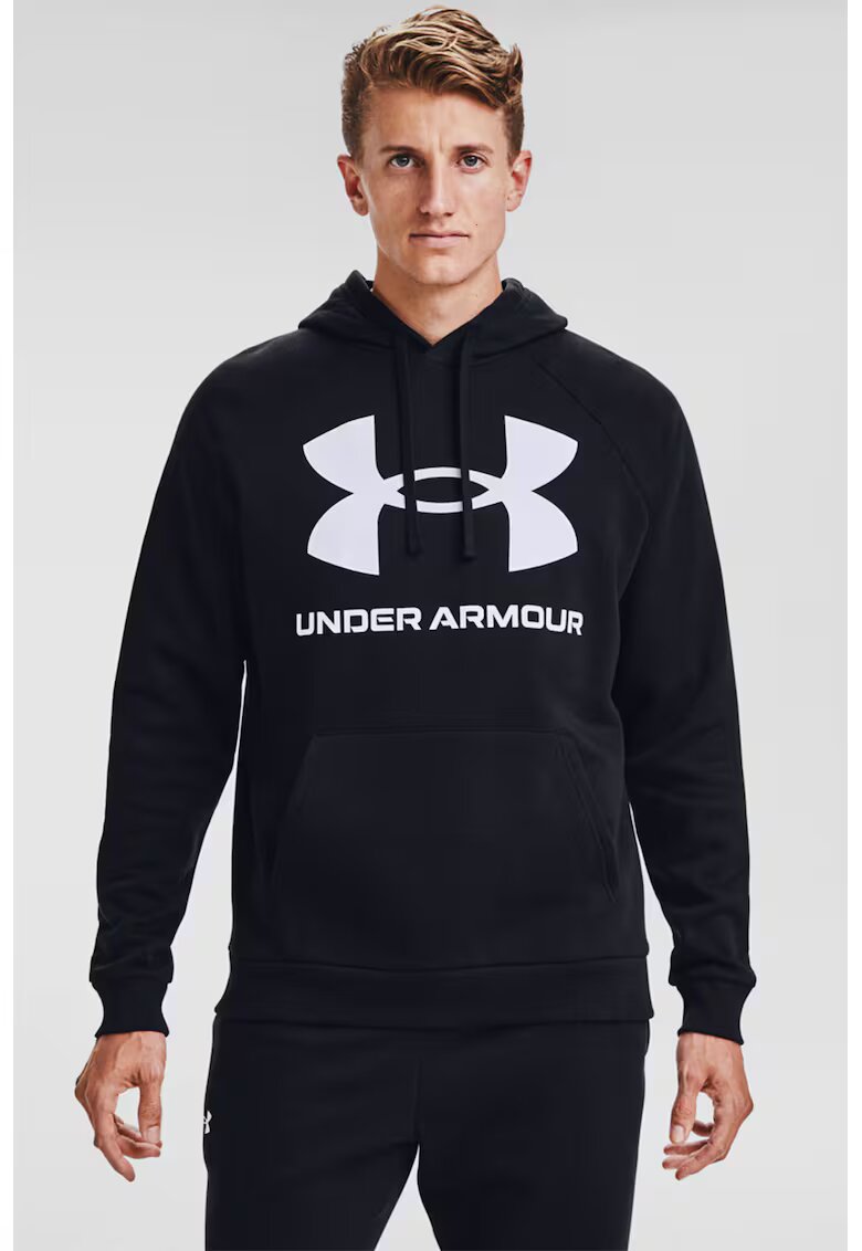 Under Armour Фитнес худи Rival с лого и ръкави реглан - Черен/Сив меланж