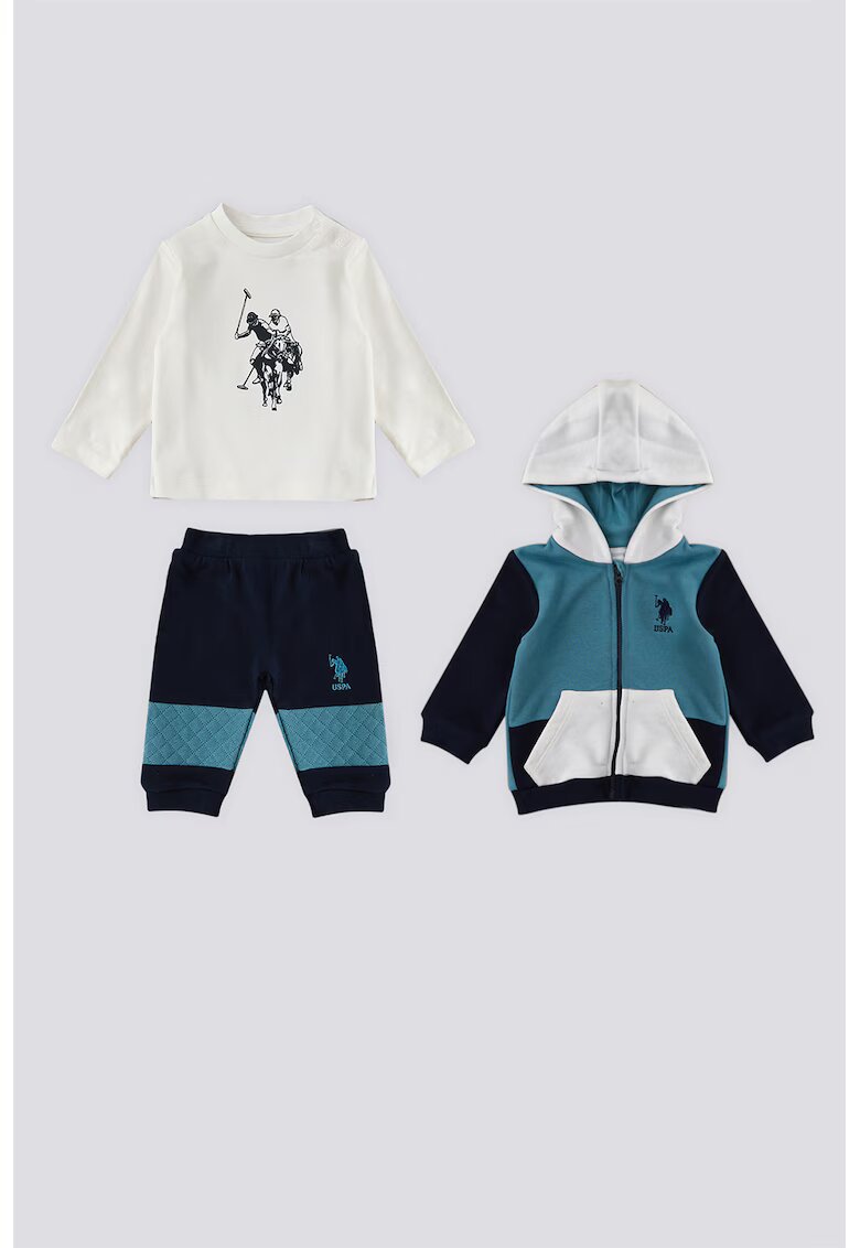 US Polo Assn Худи - блуза и спортен панталон - Ултрамарин синьо/Тъмночервен/Сив меланж