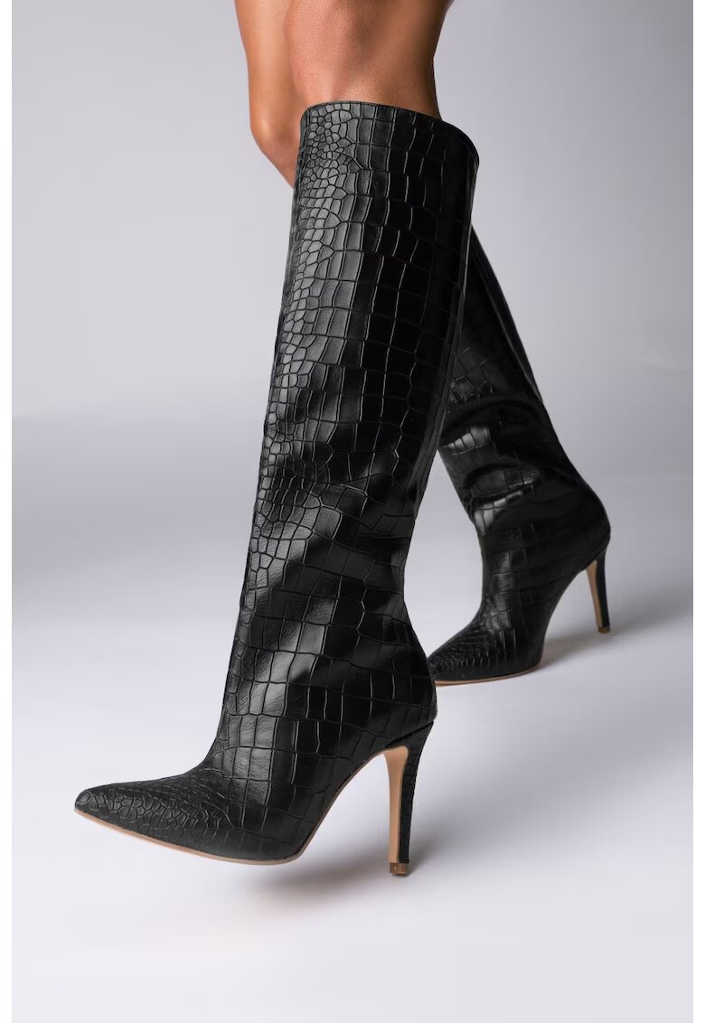 Vanilla Cizme din piele cu toc si textura tip crocodil Midnight Charm