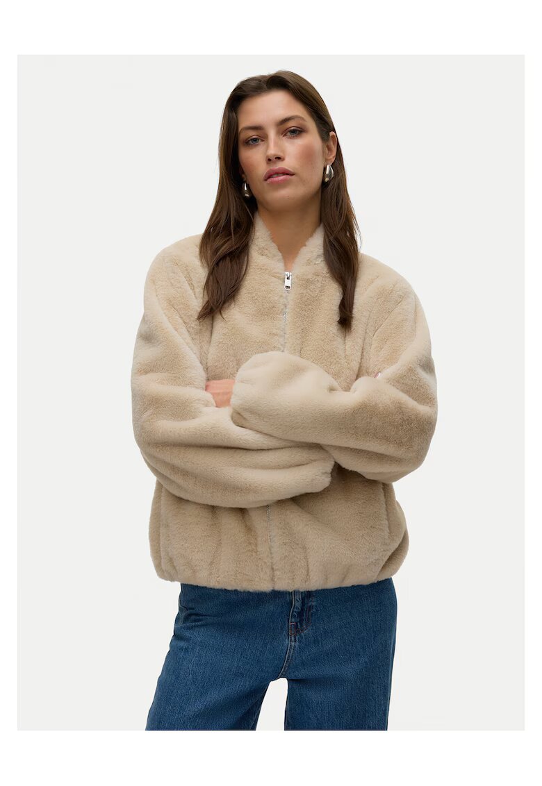 Vero Moda Дамско яке - бежово - 50% рециклиран полиестер - цип