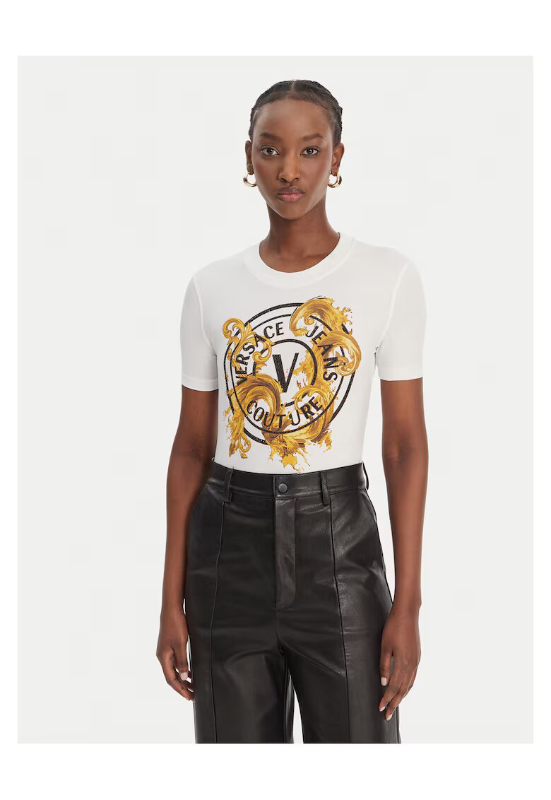 Versace Jeans Couture Дамска тениска - вталена кройка - бяла - памук