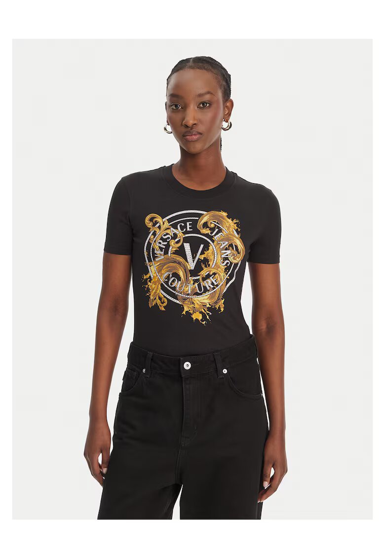Versace Jeans Couture Дамска тениска вталена кройка - черна - памук/еластан