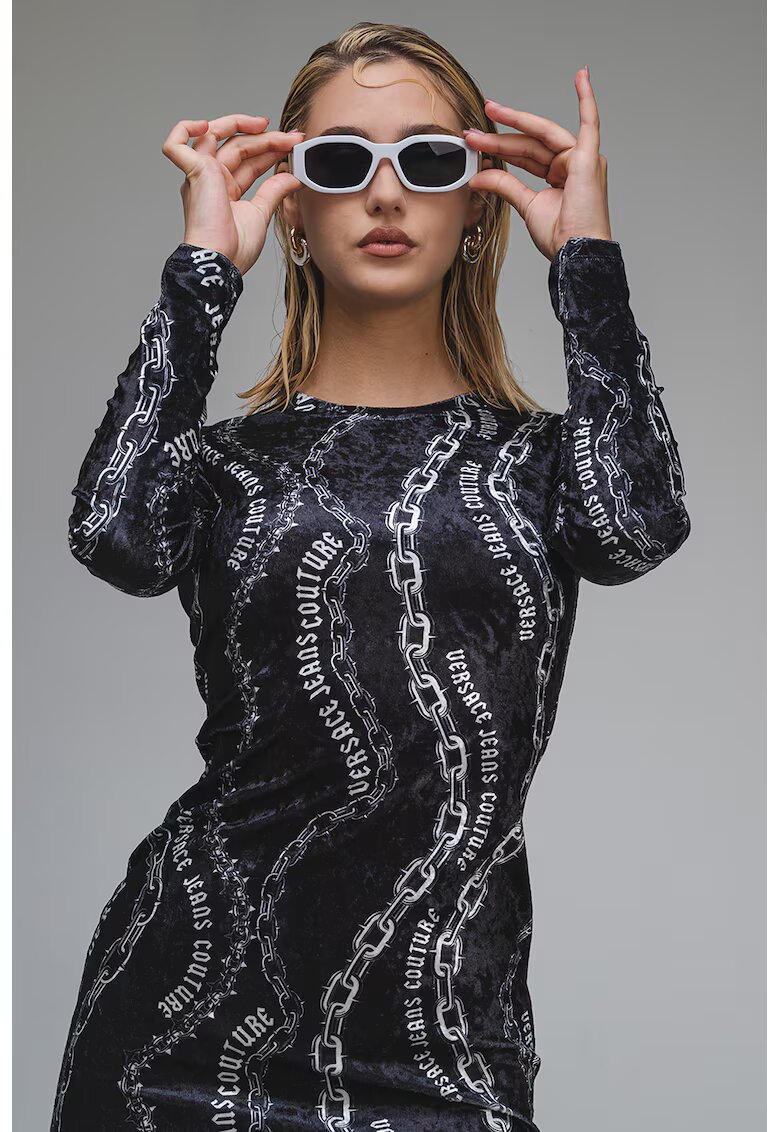 Versace Jeans Couture Рокля с дълги ръкави - Избеляло черно/Мръснобял