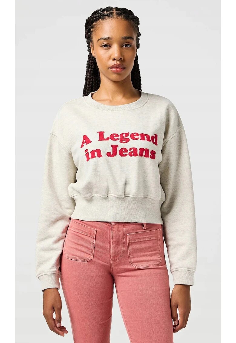 Wrangler Дамска блуза Relaxed Sweatshirt - бежова - с червен надпис - памук с полиестер и вискоза
