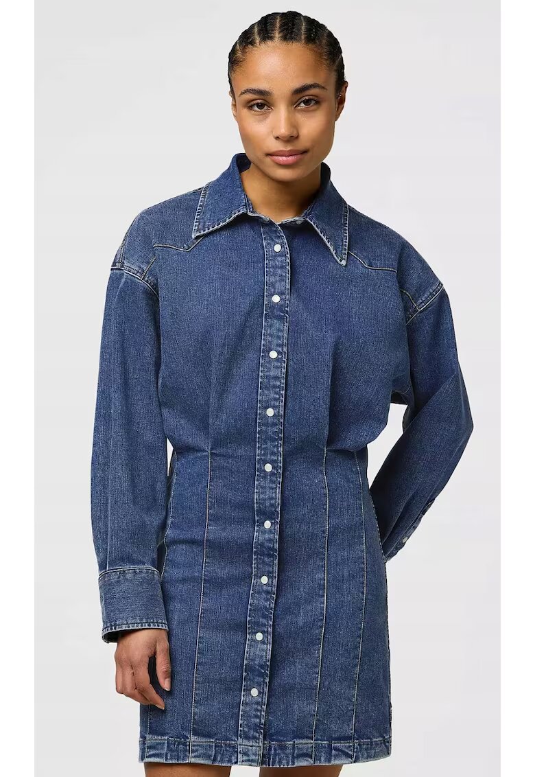 Wrangler Дамска рокля - памук/полиестер/еластан - разкроена - тъмносиня