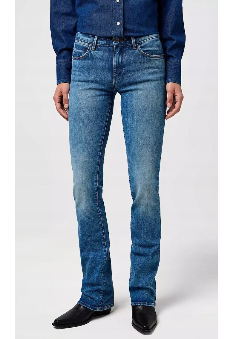 Wrangler Дамски дънки Bootcut - сини - еластични - от памук и еластан - средна талия