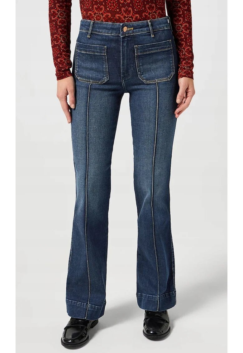 Wrangler Дамски дънки Flare - висока талия - тъмносини - памук