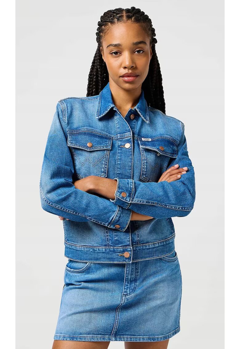 Wrangler Дамско дънково яке - Heritage Jacket - стандартна кройка - синьо - памук