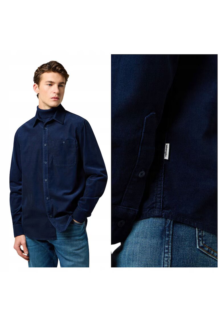 Wrangler Мъжка риза - 1 Pkt Corduroy Shirt - Стандартна кройка - С яка - С копчета - Класически дизайн - Дълги ръкави - Памук - Синя
