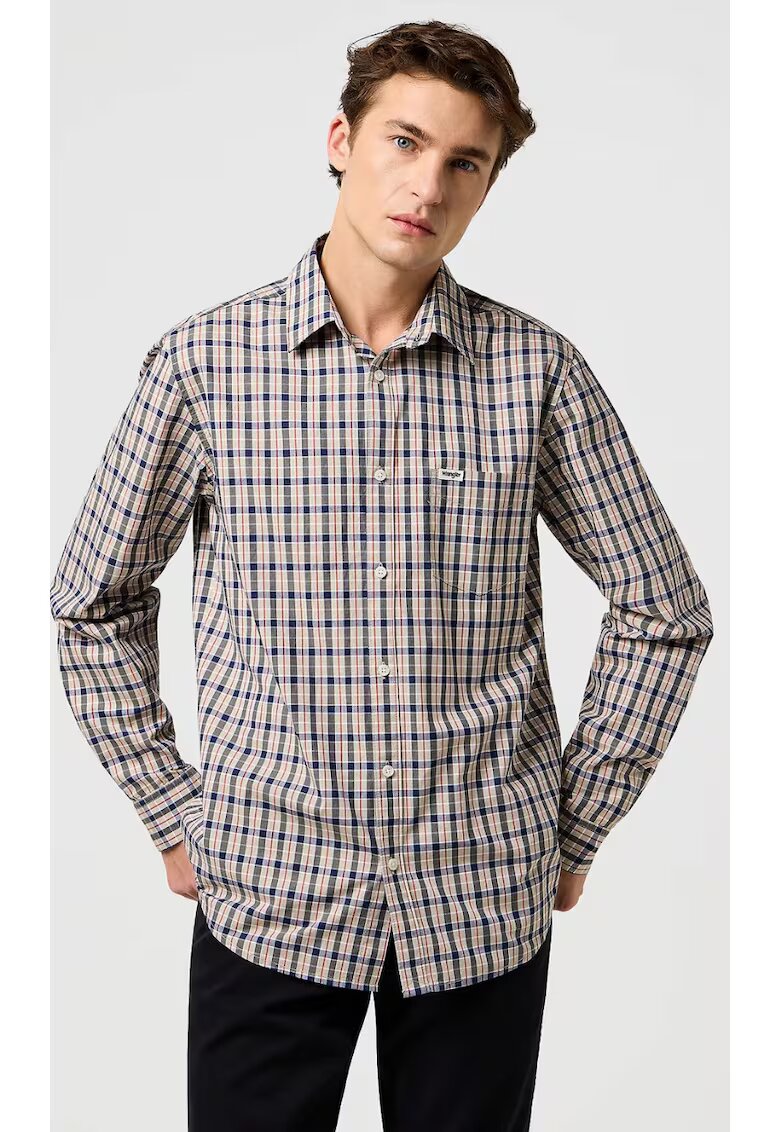 Wrangler Мъжка риза - класическа - памук - бежова - къс ръкав - стандартна кройка -