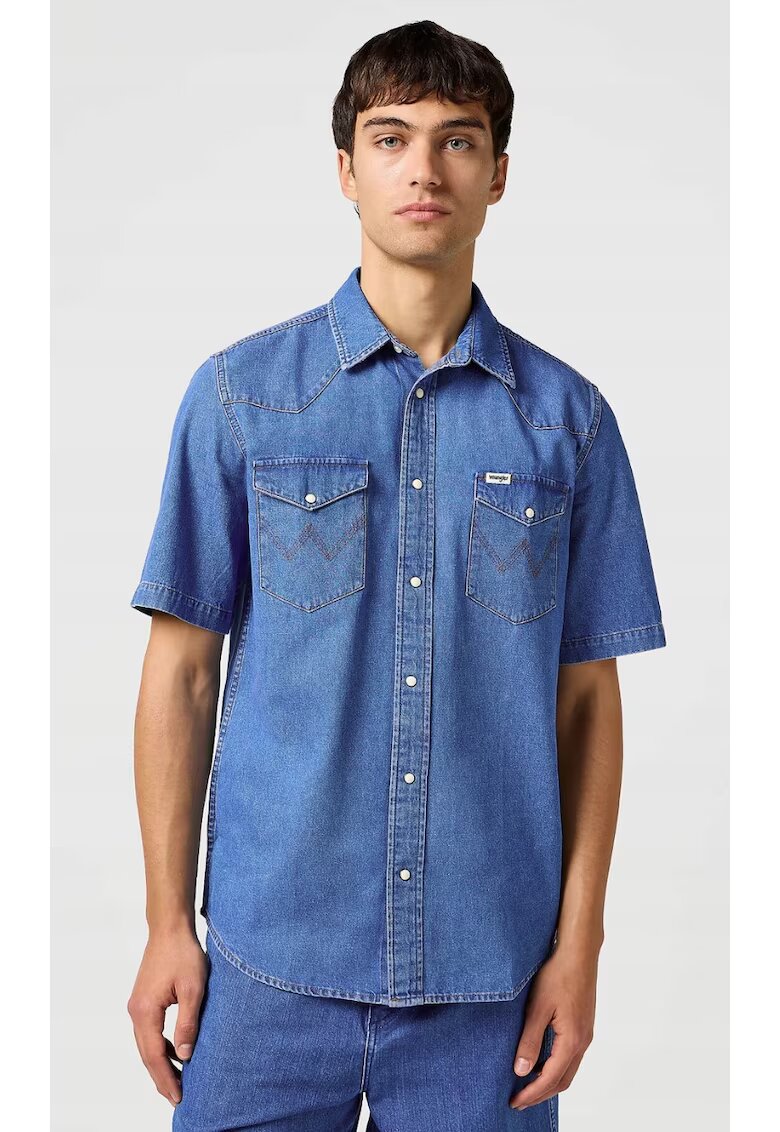 Wrangler Мъжка риза - модел Western - къс ръкав - синя - памук