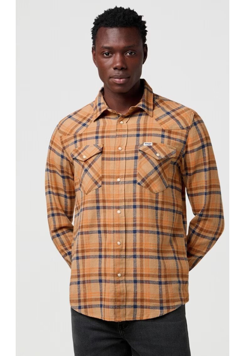 Wrangler Мъжка риза - модел Western - памук - кафява - синя - къс ръкав - стандартна кройка
