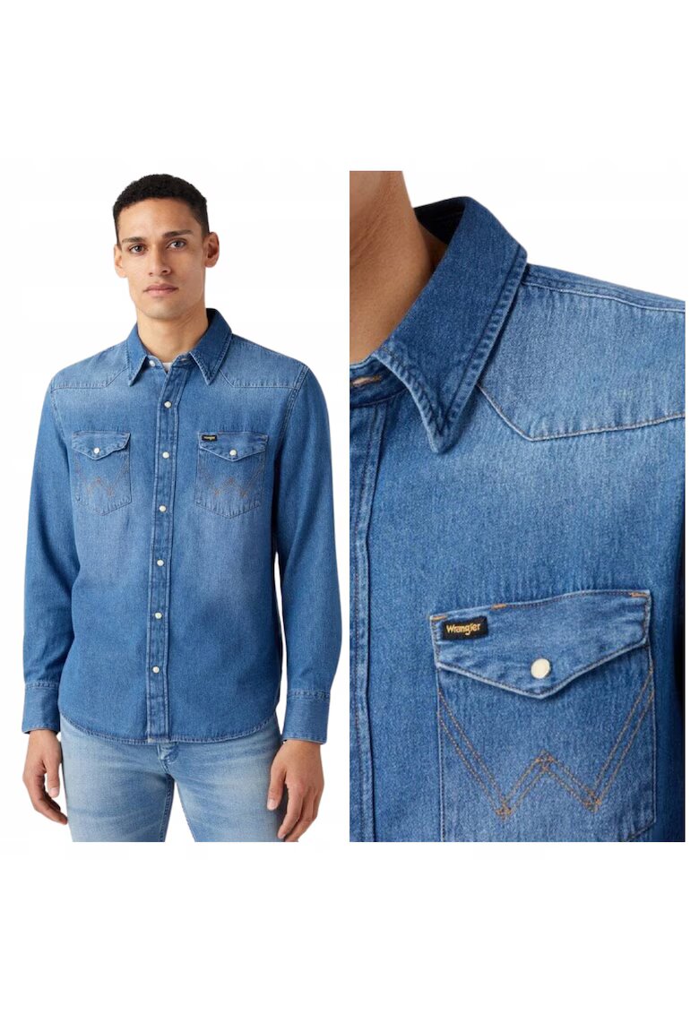 Wrangler Мъжка риза - Regular Fit - Класически дизайн - Дълги ръкави - С яка - С копчета - Памук -