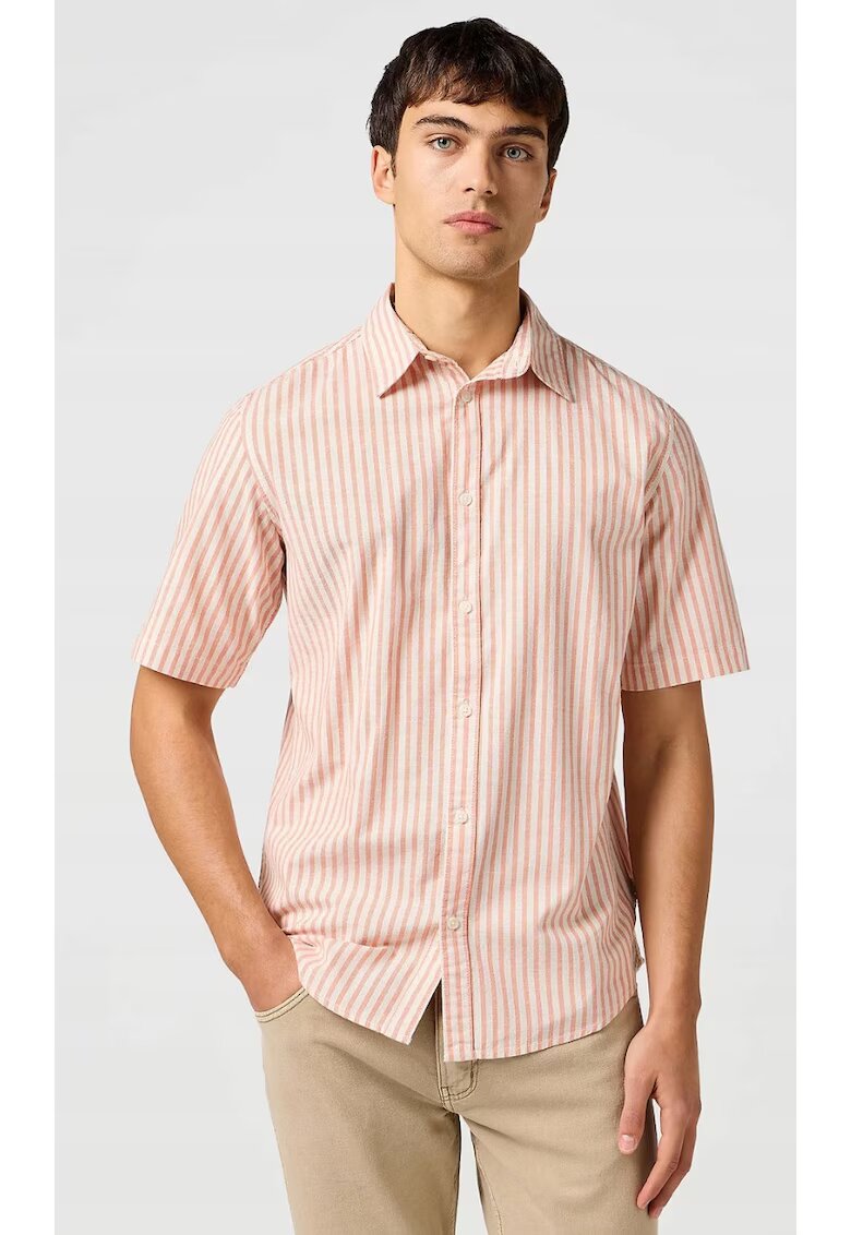 Wrangler Мъжка риза - SS Shirt - розови райета - стандартна кройка - памук
