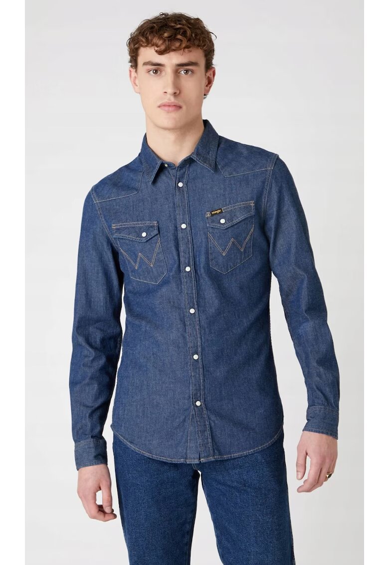 Wrangler Мъжка риза - Тъмен камък - втален модел - синя - памучна