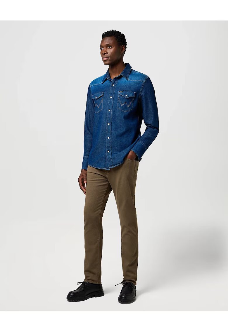 Wrangler Мъжки дънки - Larston - вталени - 5 джоба - средна талия - цип - памук - кафяви