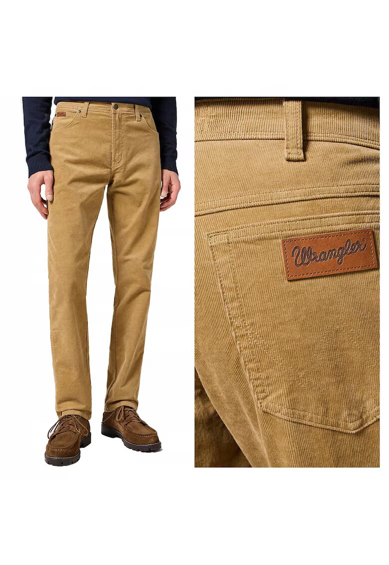 Wrangler Мъжки панталони - Texas Slim - дълги - с права кройка - средна талия - 5 джоба - цип - памук - кафяви