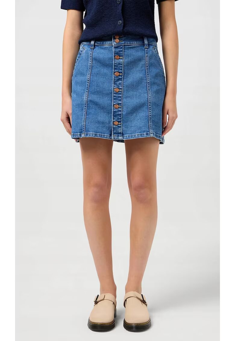 Wrangler Мини дънкова пола - памук/полиестер - синя - еластична - два джоба