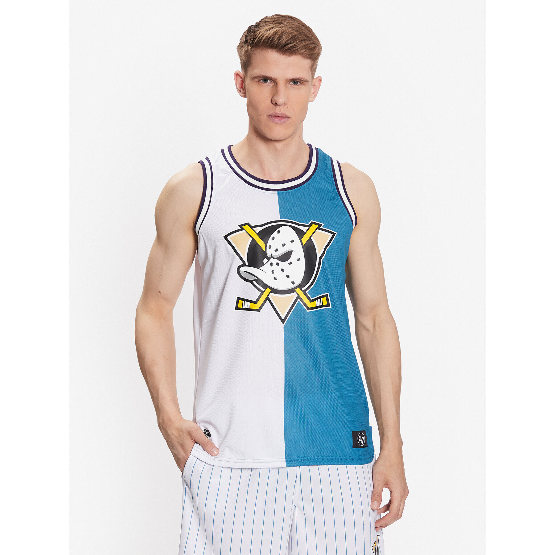 47 Brand Мъжки топ Anaheim Ducks Core 47 Grafton Split Tank Бял Regular Fit - Pepit.bg