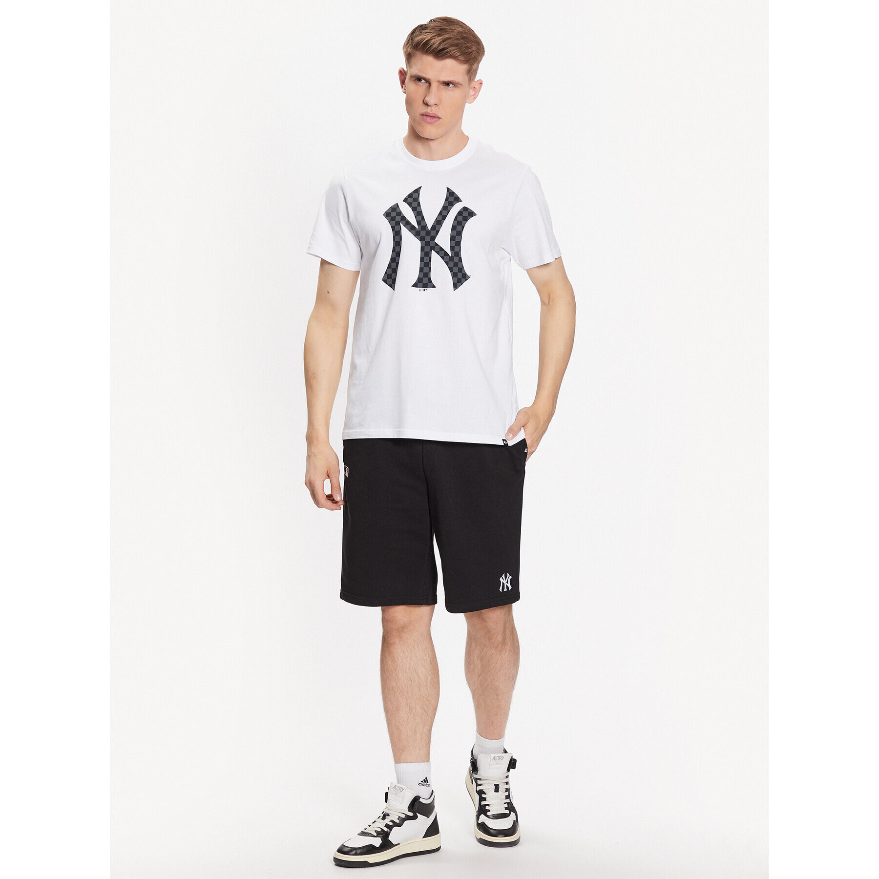 47 Brand Тишърт New York Yankees Checkerboard '47 Echo Tee Бял Regular Fit - Pepit.bg