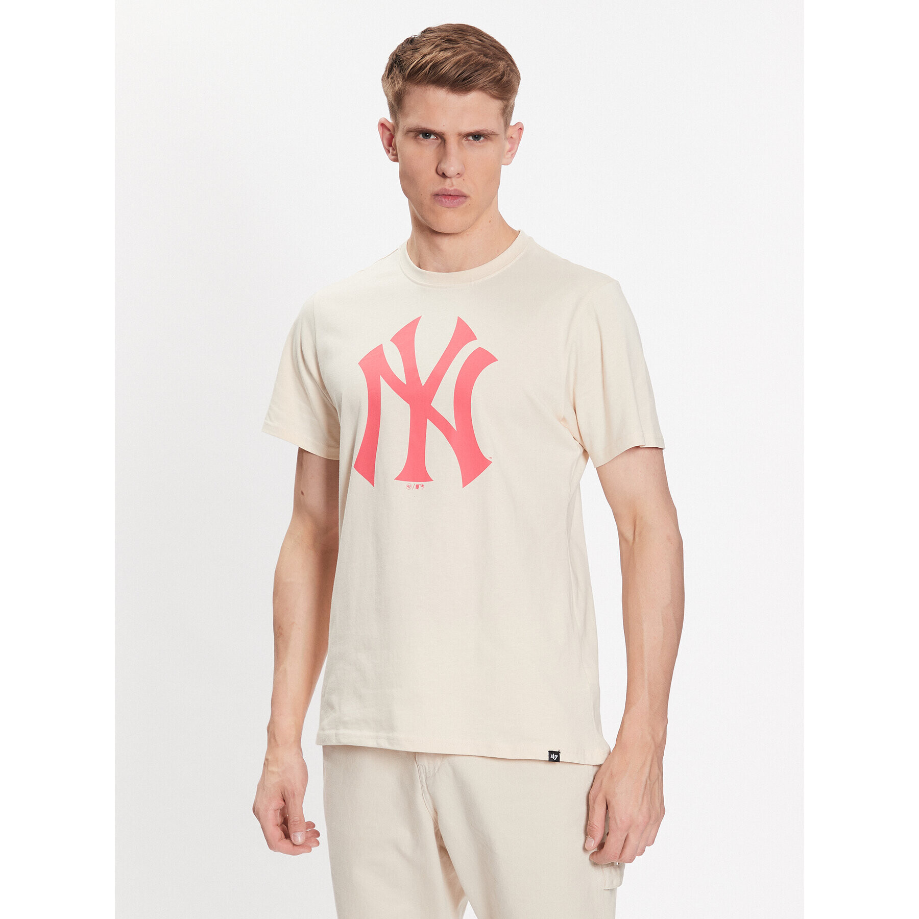 47 Brand Тишърт New York Yankees Imprint '47 Echo Tee Бежов Regular Fit - Pepit.bg