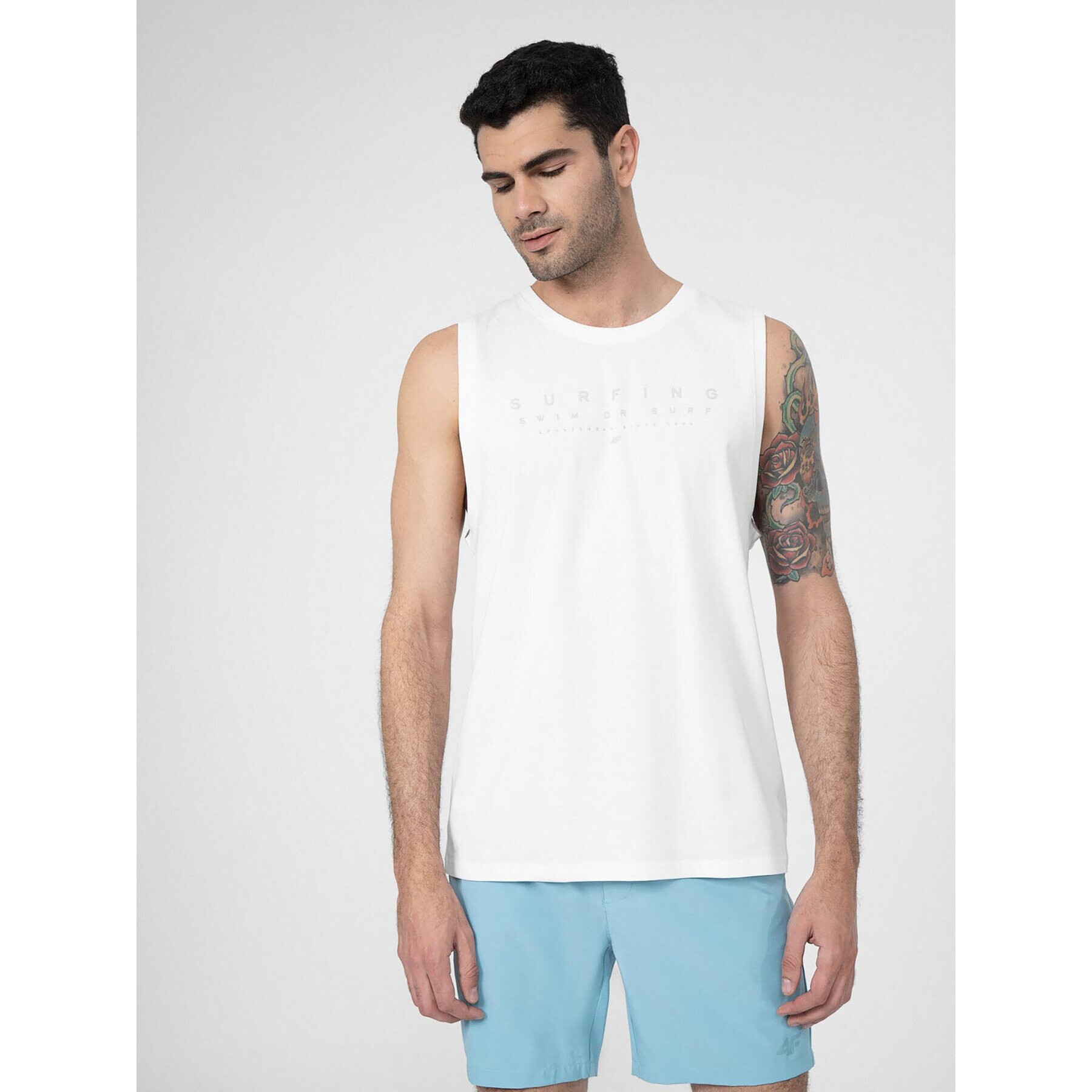 4F Мъжки топ SS23TTSHM368 Бял Regular Fit - Pepit.bg