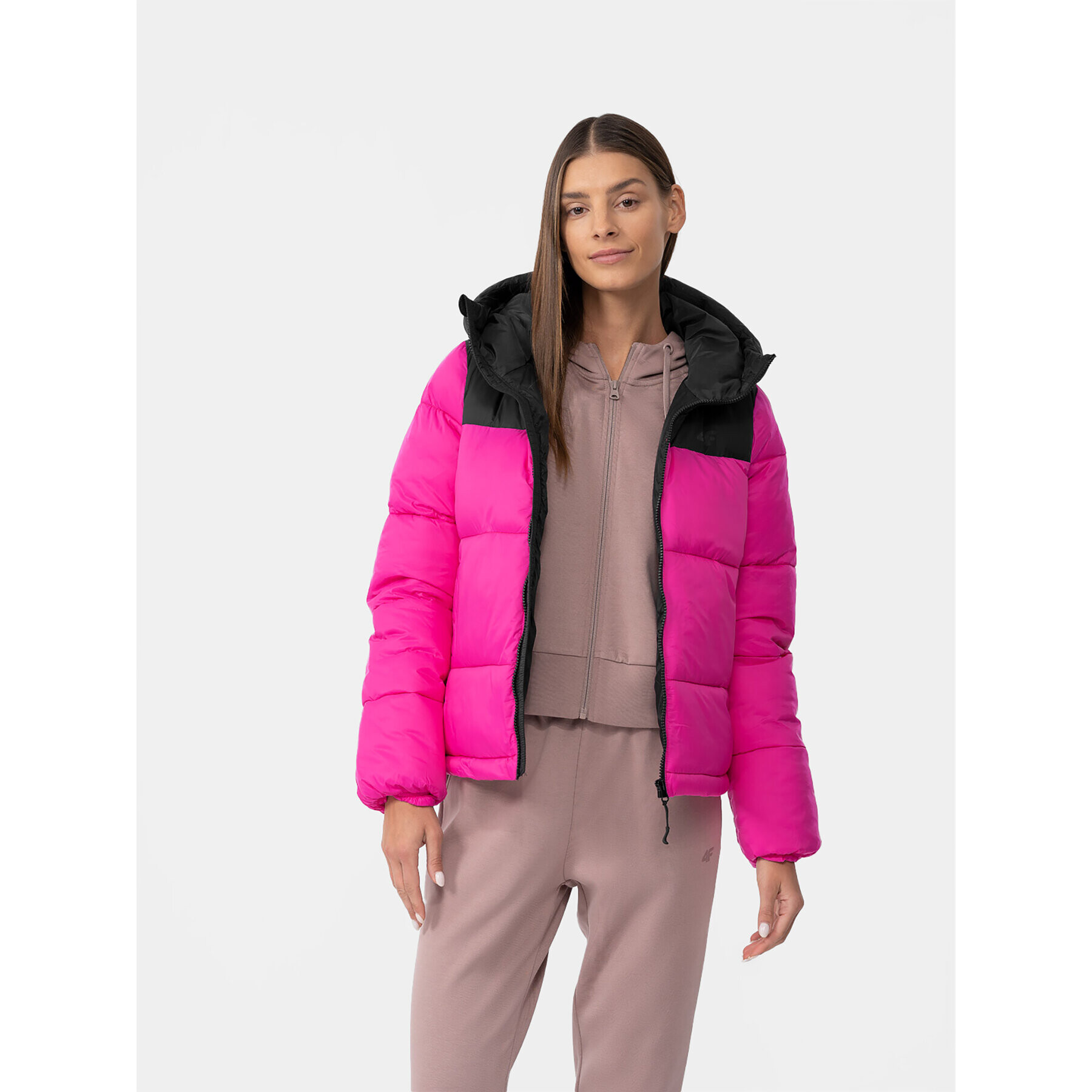 4F Пухено яке AW23TDJAF230 Розов Regular Fit - Pepit.bg