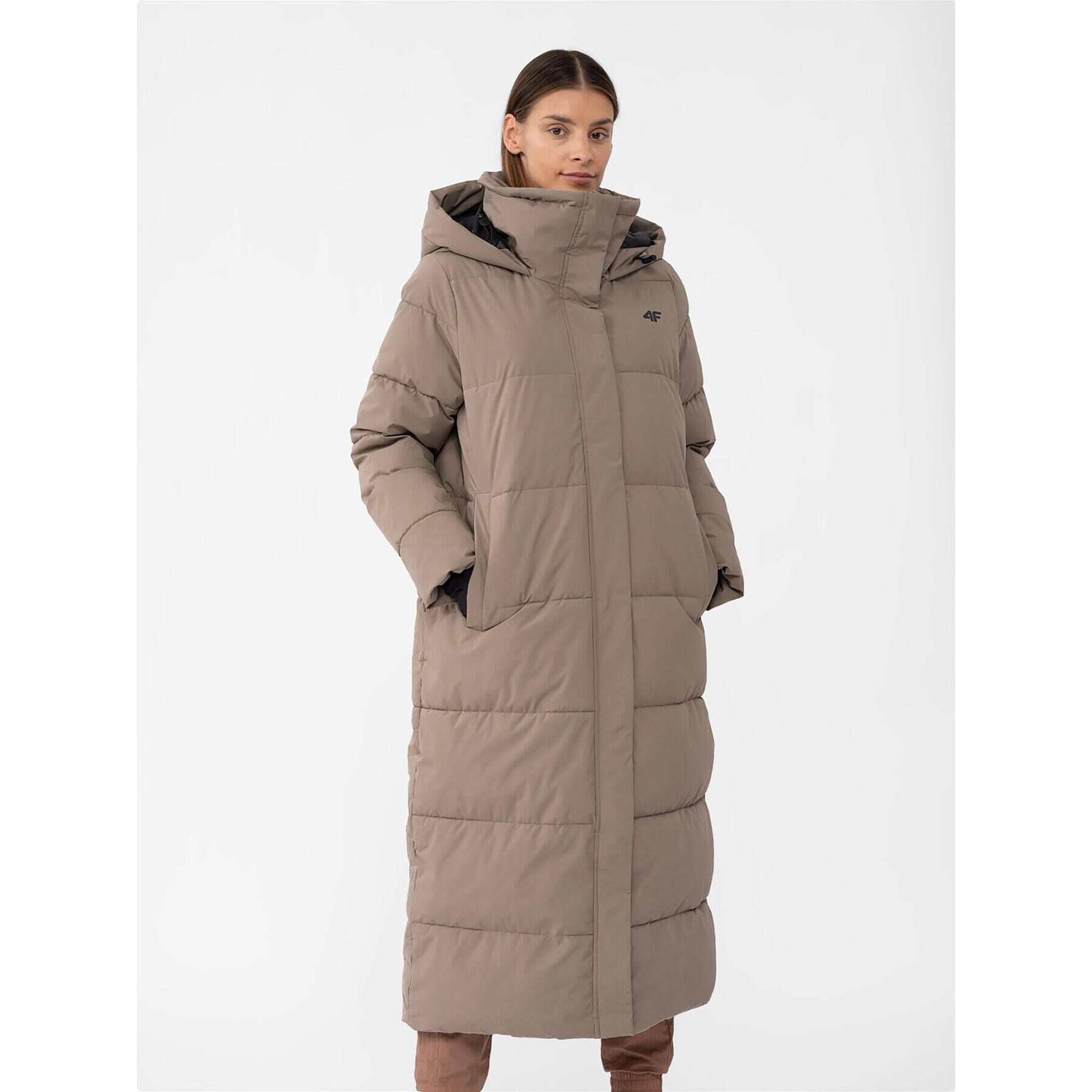 4F Пухено яке AW23TDJAF237 Кафяв Regular Fit - Pepit.bg
