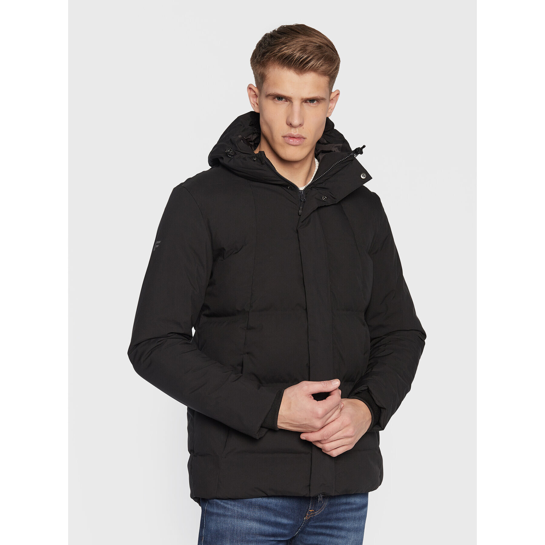 4F Пухено яке H4Z22-KUMP007 Черен Regular Fit - Pepit.bg
