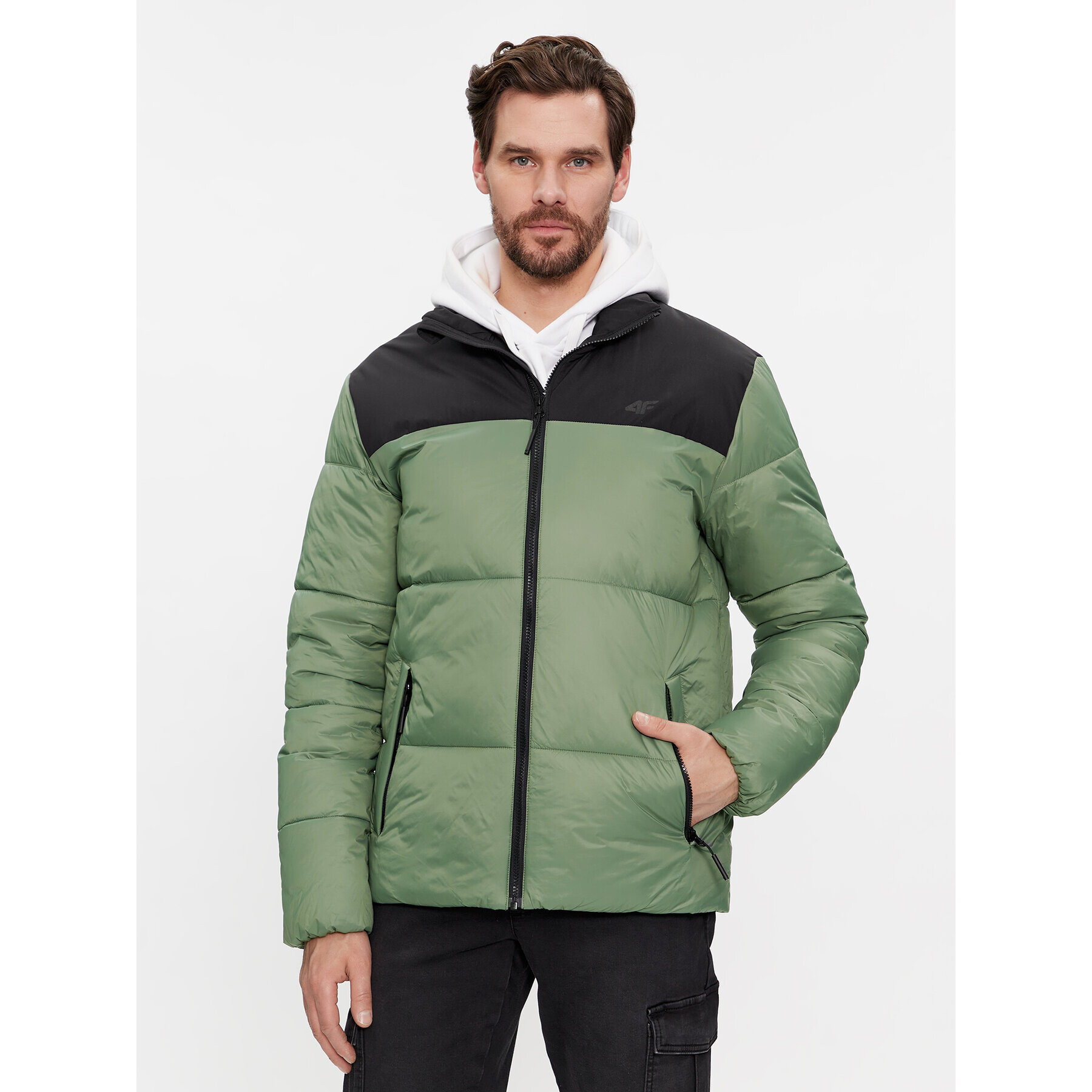4F Пухено яке WAW23TDJAM348 Каки Regular Fit - Pepit.bg
