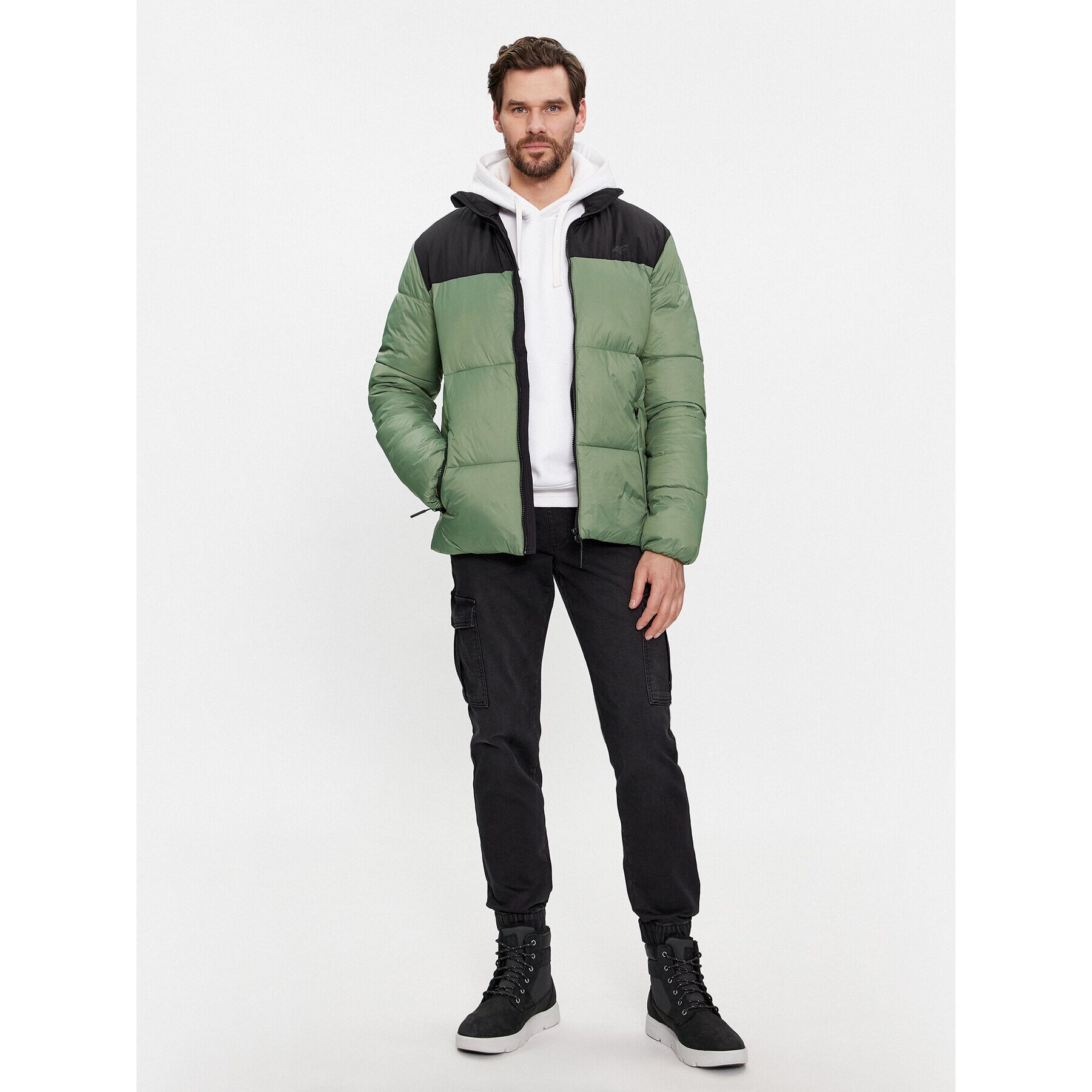 4F Пухено яке WAW23TDJAM348 Каки Regular Fit - Pepit.bg