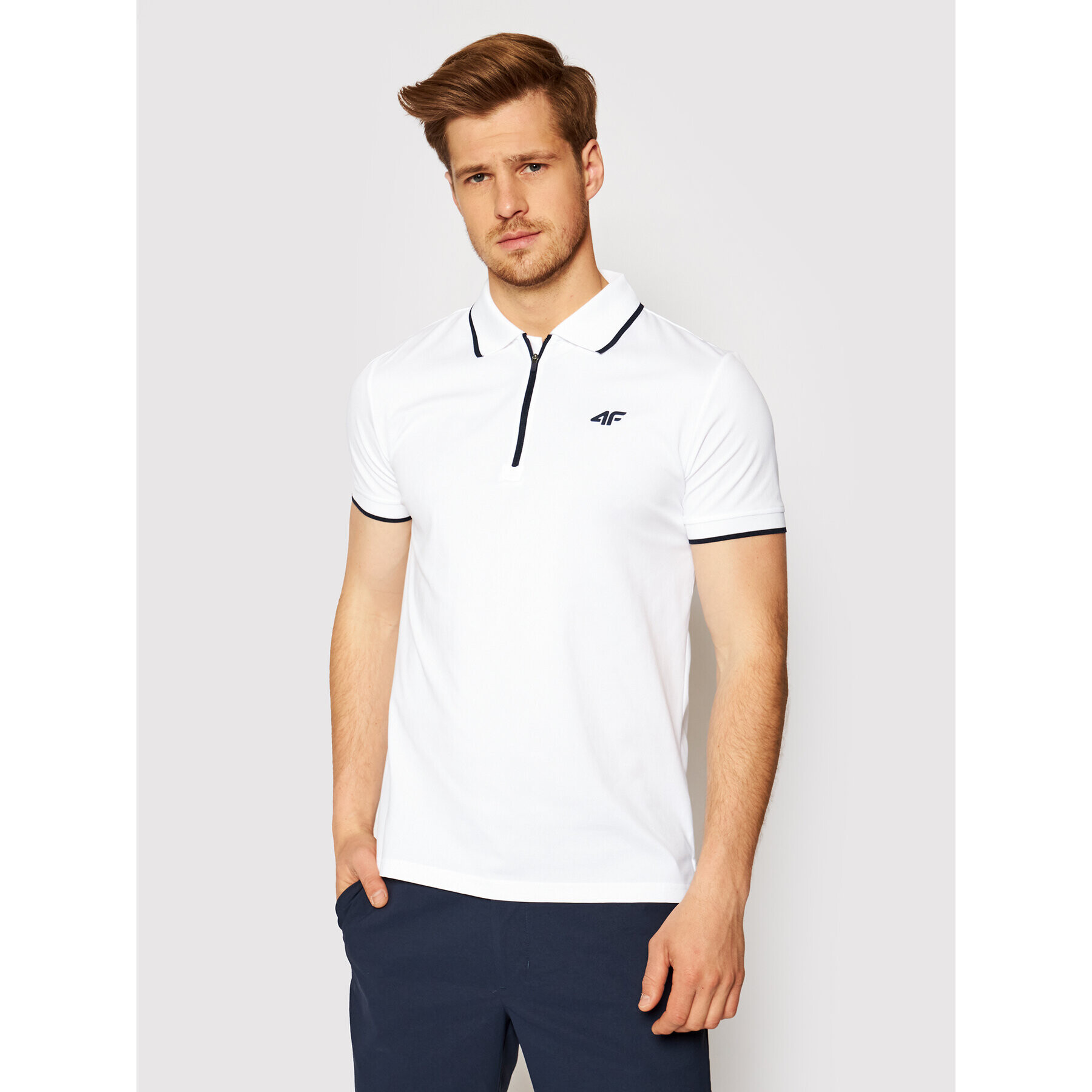 4F Тениска с яка и копчета H4L21-TSMF081 Бял Regular Fit - Pepit.bg
