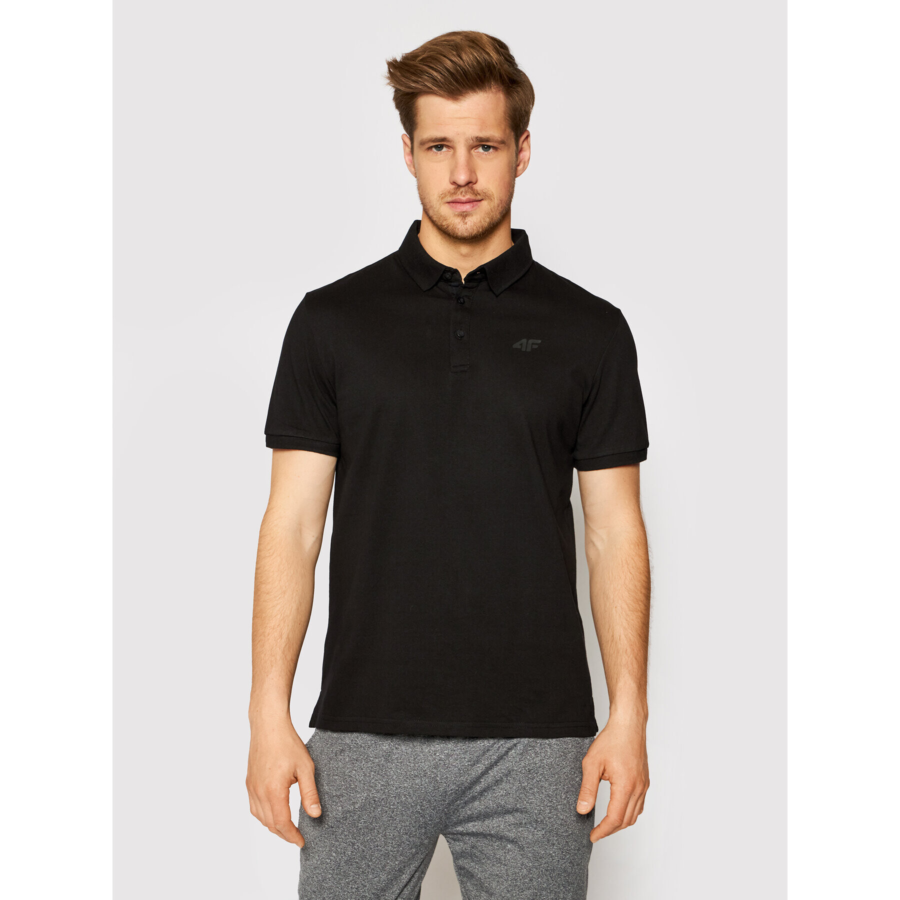 4F Тениска с яка и копчета NOSH4-TSM007 Черен Regular Fit - Pepit.bg