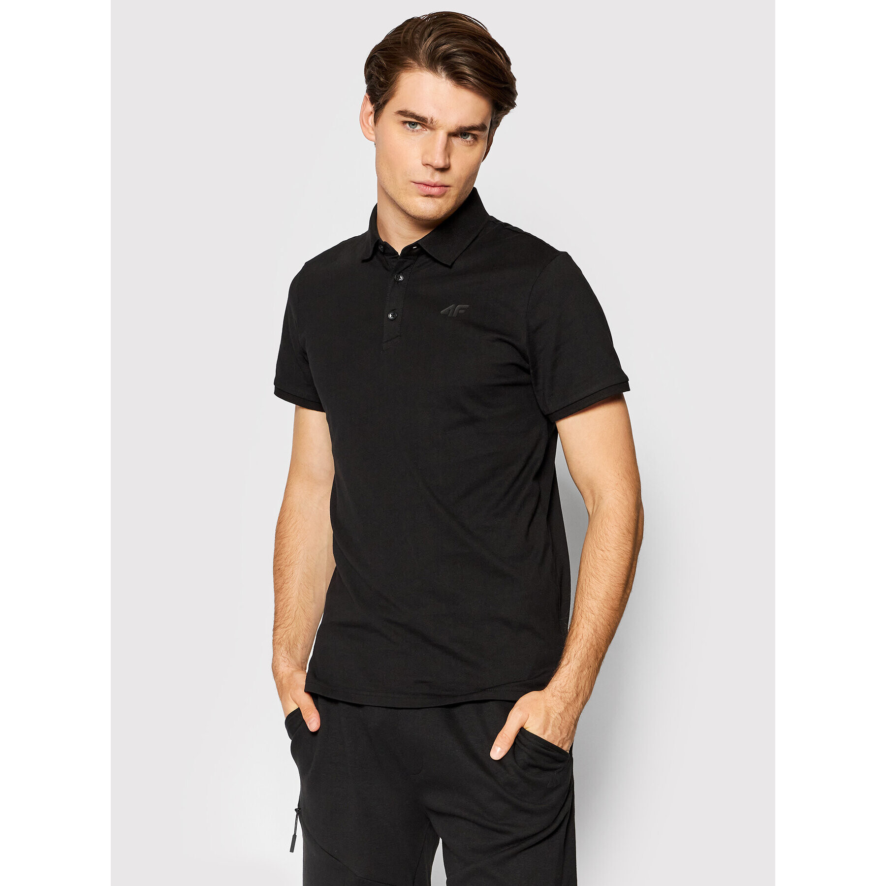 4F Тениска с яка и копчета NOSH4-TSM355 Черен Regular Fit - Pepit.bg