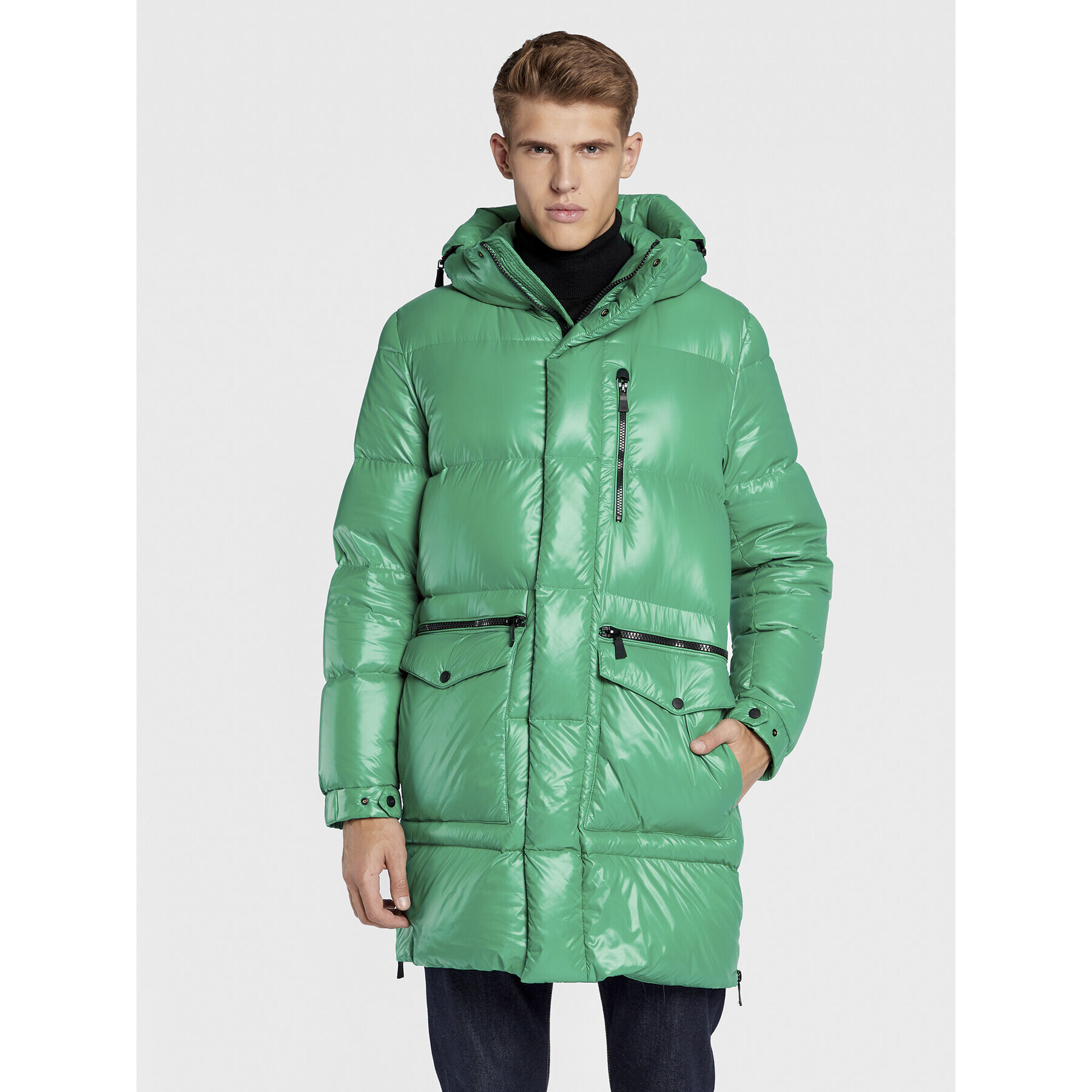 Add Пухено яке 6AM774 Зелен Regular Fit - Pepit.bg
