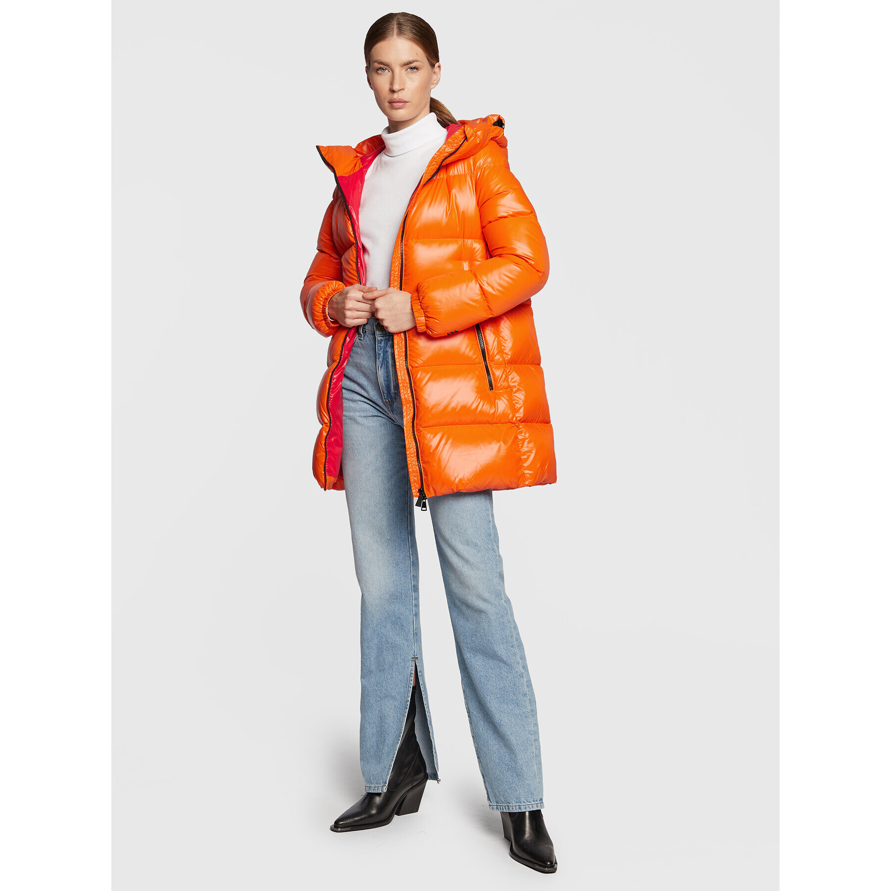 Add Пухено яке 6AW773 Оранжев Regular Fit - Pepit.bg