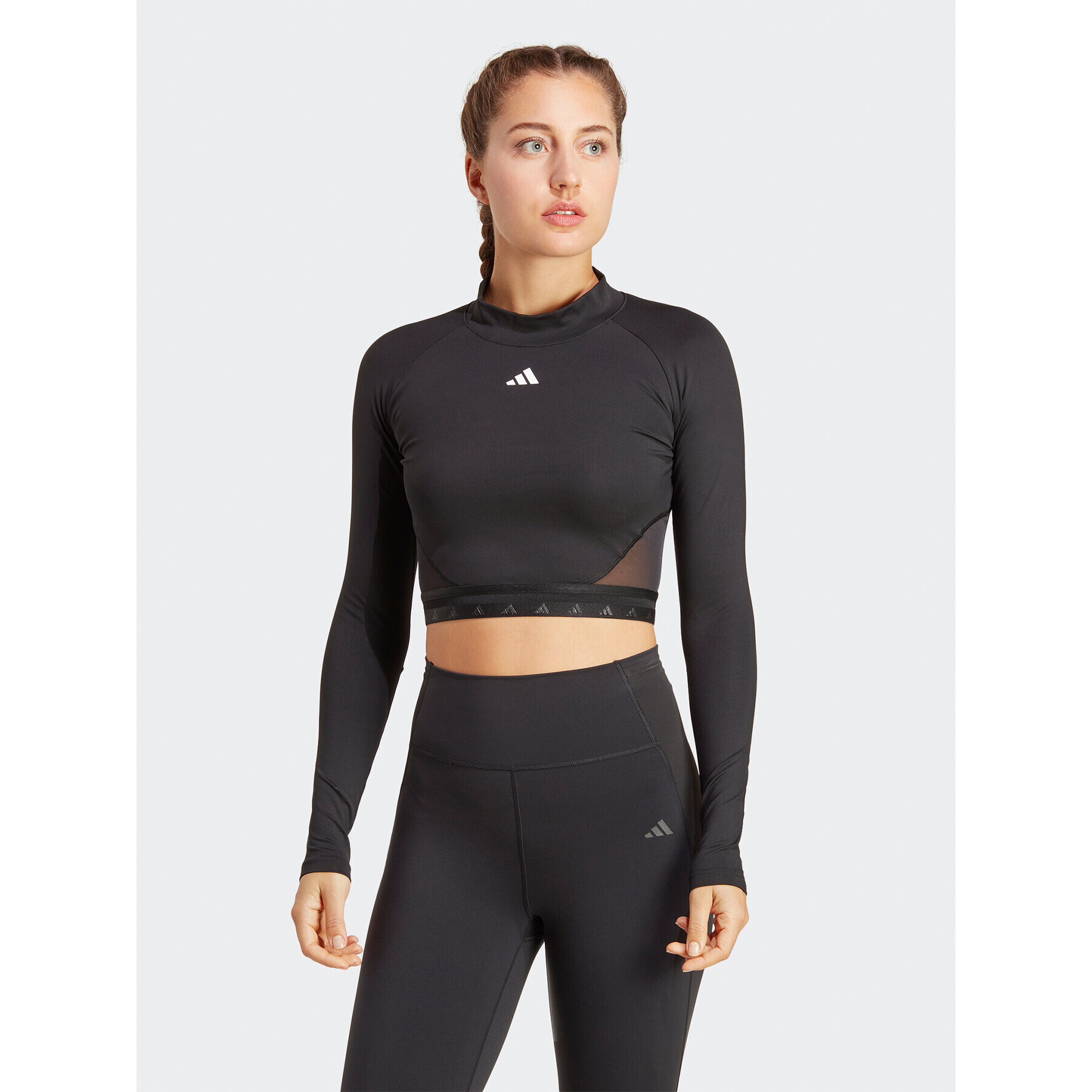 adidas Блуза AEROREADY Hyperglam Crop Long-Sleeve Top HZ2315 Черен - Pepit.bg