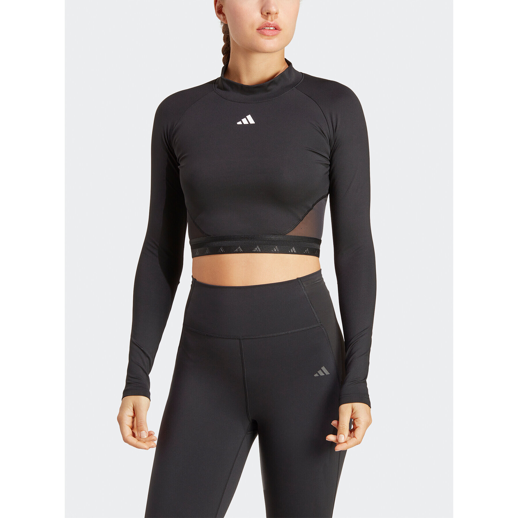 adidas Блуза AEROREADY Hyperglam Crop Long-Sleeve Top HZ2315 Черен - Pepit.bg