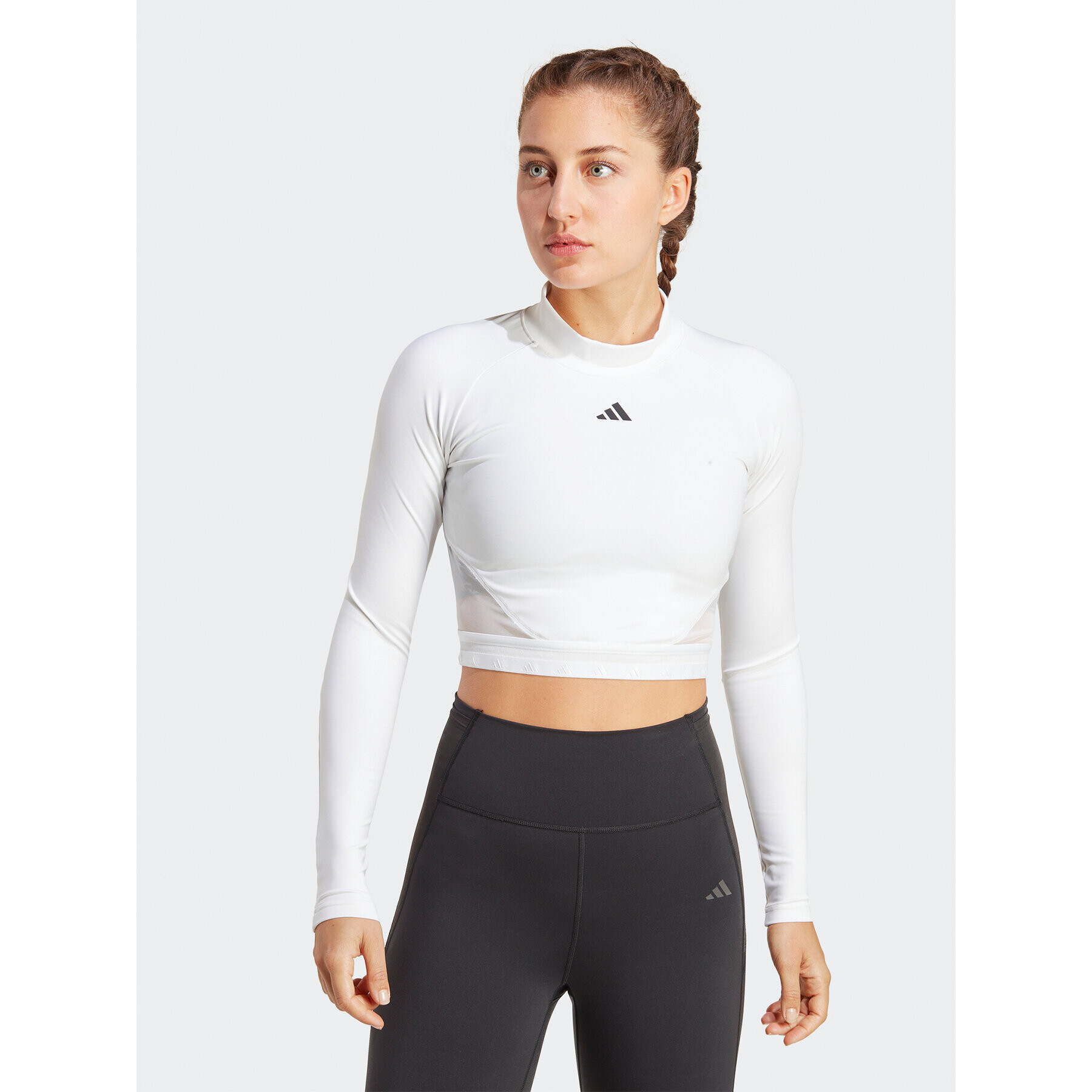 adidas Блуза AEROREADY Hyperglam Crop Long-Sleeve Top HZ2316 Бял - Pepit.bg