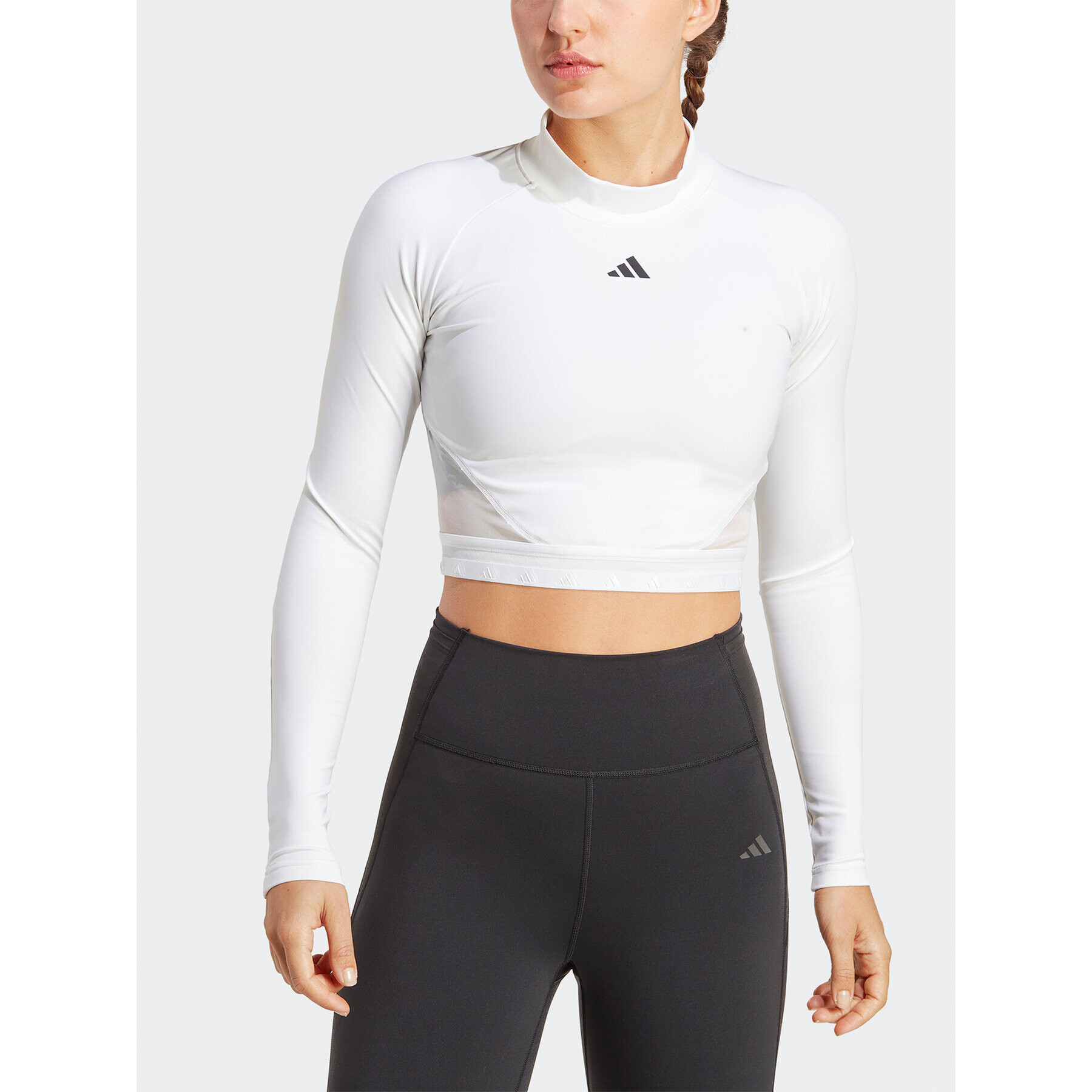 adidas Блуза AEROREADY Hyperglam Crop Long-Sleeve Top HZ2316 Бял - Pepit.bg